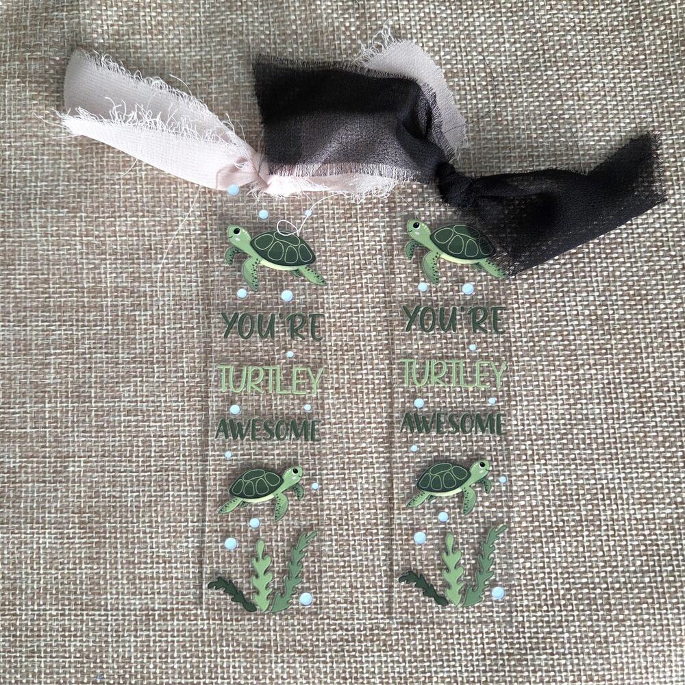 You're Turtley Awesome Bookmark, Green Sea Turtle Pun Clear Acrylic Page Marker